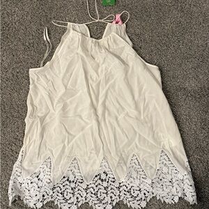 Lilly Pulitzer White Lace Hem Halter Tank Top